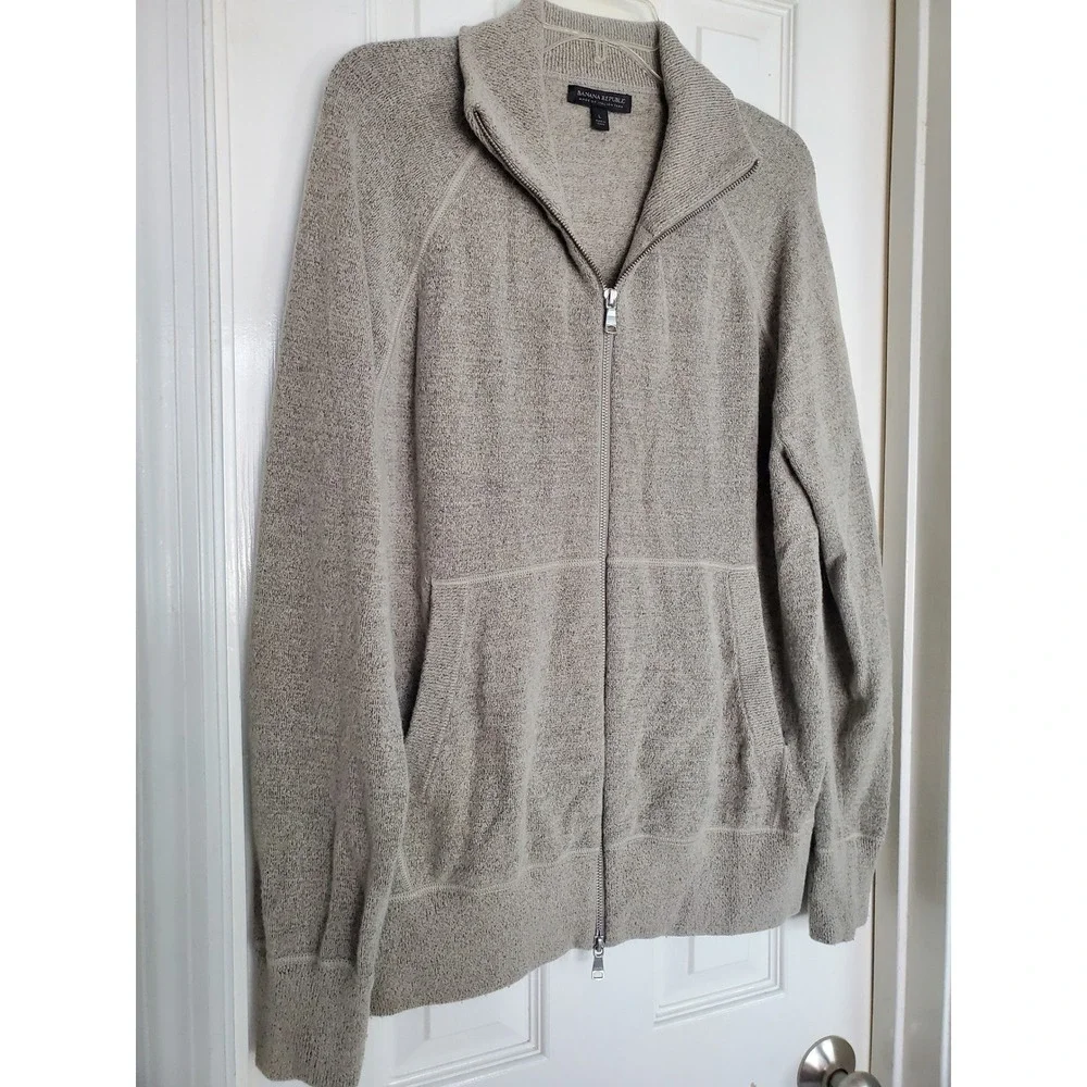 Banana‎ Republic Wool Alpaca Blend Full Zip Sweater Gray Mock Neck Large